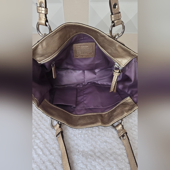 Coach Gold Embossed Signature Leather Tote Bag | Metallic Shoulder Bag - Picture 4 of 10